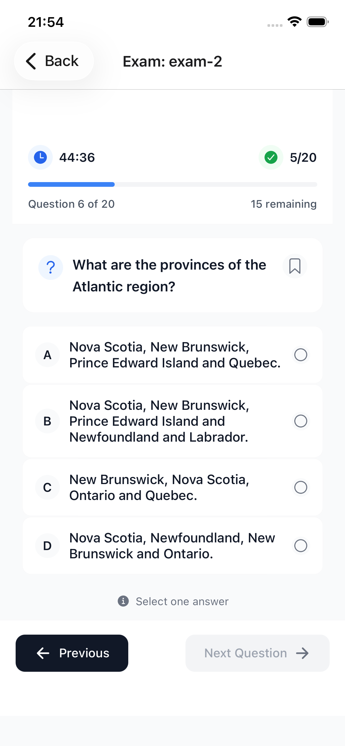 Practice Test Screen